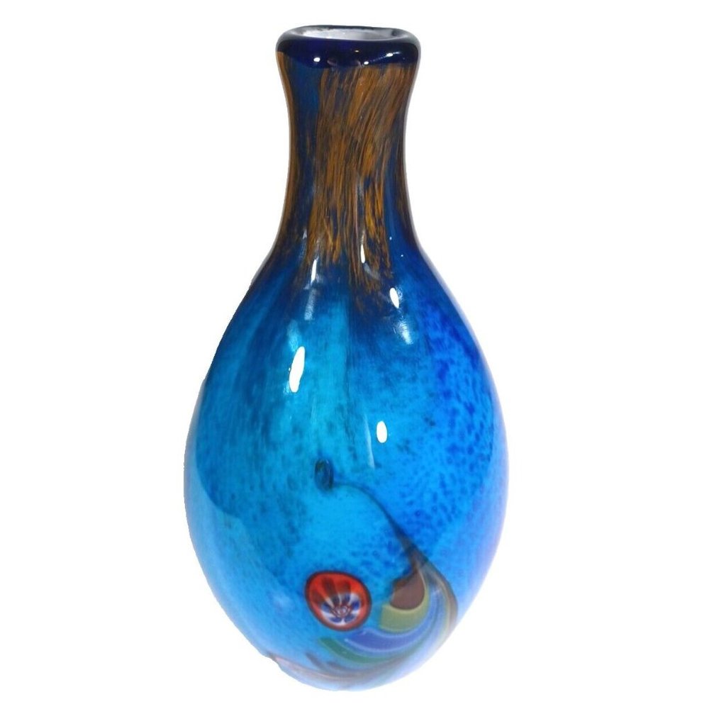 Vintage Murano Millefiori Colorful Bottleneck Art Glass Vase 13.5” X 7" Peacock - Picture 14 of 15